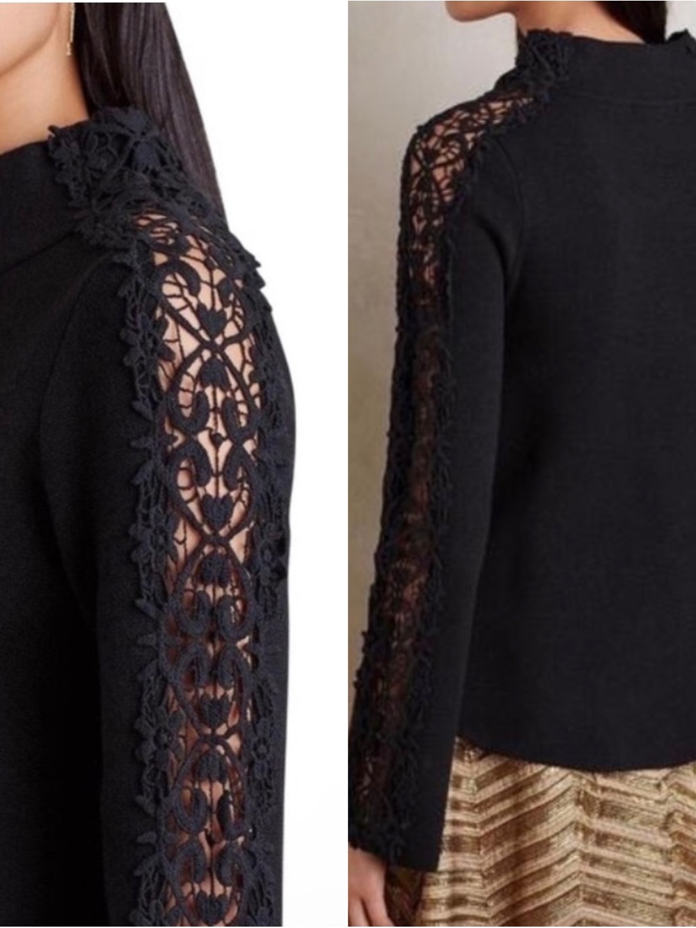 Anthropologie Knitted & Knotted black lace mock neck sweater XL Boho Whimsygoth